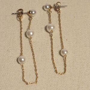 Faux Pearl And Gold Drop Earrings Gold Chain Studs